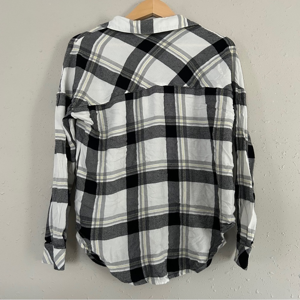 Cloth & Stone Anthropologie Soft Flannel Plaid White Black Yellow Casual Comfy - Picture 5 of 5